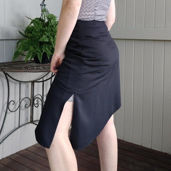 Country Road Dresses & Skirts - Country Road Size 10 12 Skirt Black A Line Asymmetric Side Slit Oxford Corporate